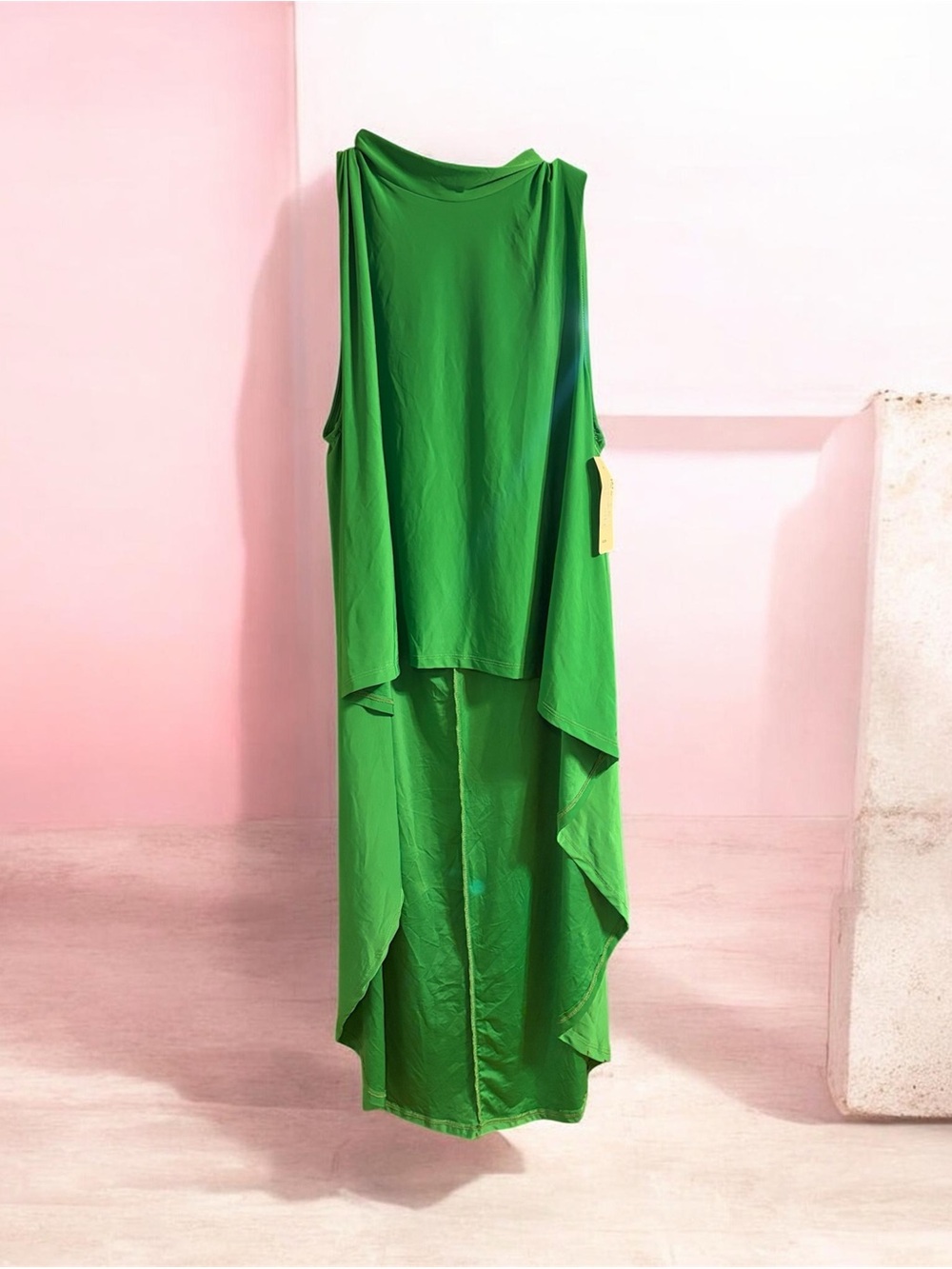 Sleeveless Green Draped High/Low Top